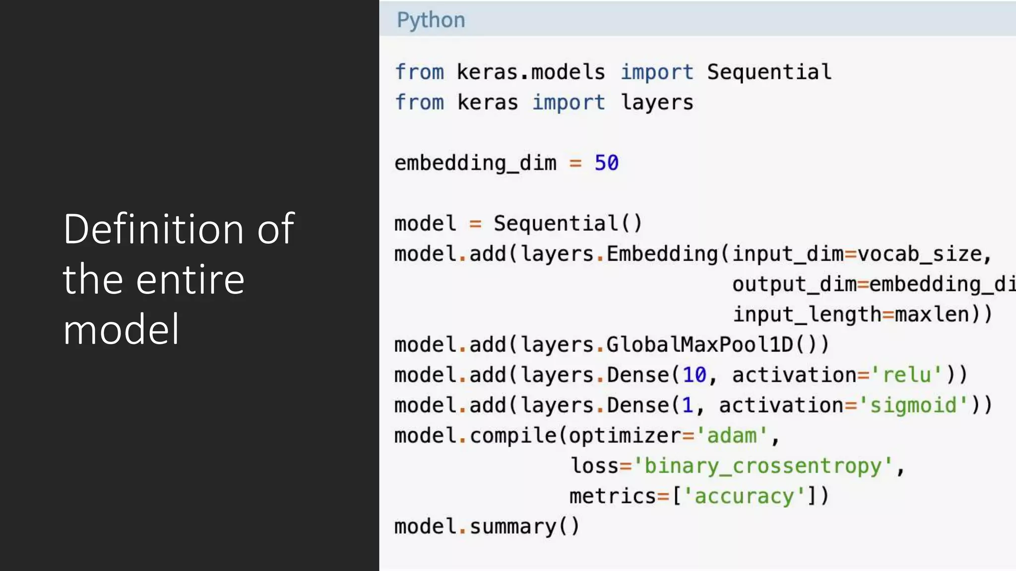Definition of
the entire
model
 