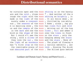 Distributional semantics
Landauer and Dumais (1997), Turney and Pantel (2010), …
31
 