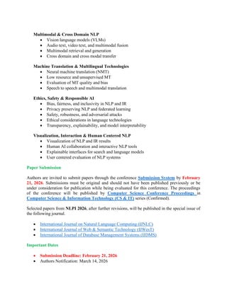 CFP - 7th International Conference on NLP & Information Retrieval (NLPI ...