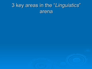 3 key areas in the “Linguistics”
            arena
 