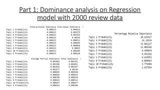 Part 1: Dominance analysis on Regression
model with 2000 review data
 
