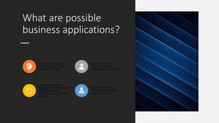 What are possible
business applications?
XLNetmayassistbusinesses
witha wide range of NLP
problems,including:
chatbotsfor first-line
customersupportor
answeringproductinquiries;
sentimentanalysisfor
gaugingbrandawarenessand
perceptionbasedon
customerreviewsandsocial
media;
the search forrelevant
informationindocument
basesor online,etc.
 