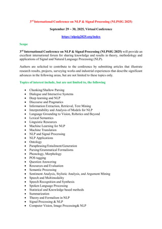 3rd International Conference on NLP & Signal Processing (NLPSIG 2025) | PDF