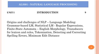 presentation on Natural Languaage Processing UNIT 1 | PPTX
