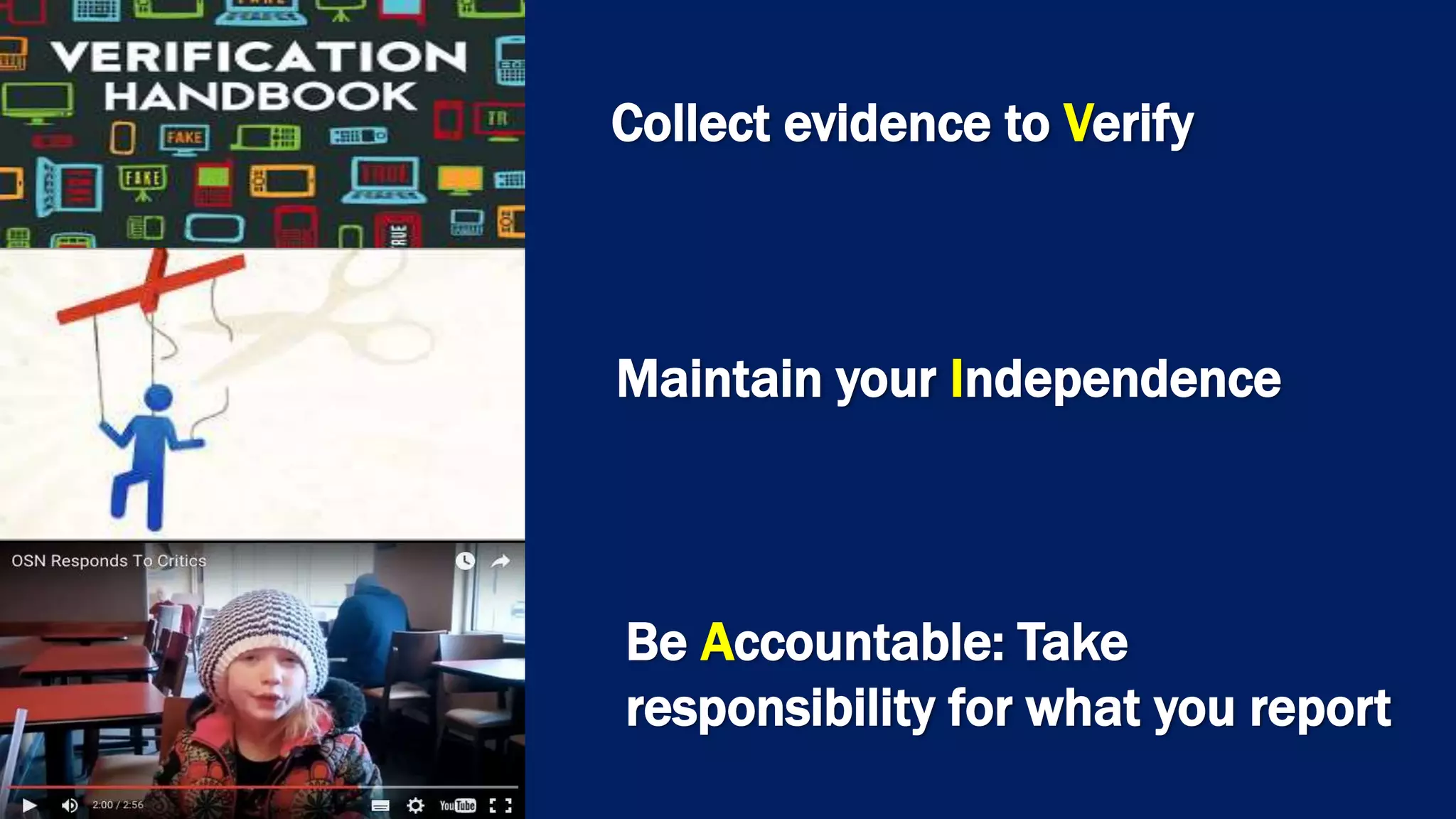Collect evidence to Verify
Maintain your Independence
Be Accountable: Take
responsibility for what you report
 