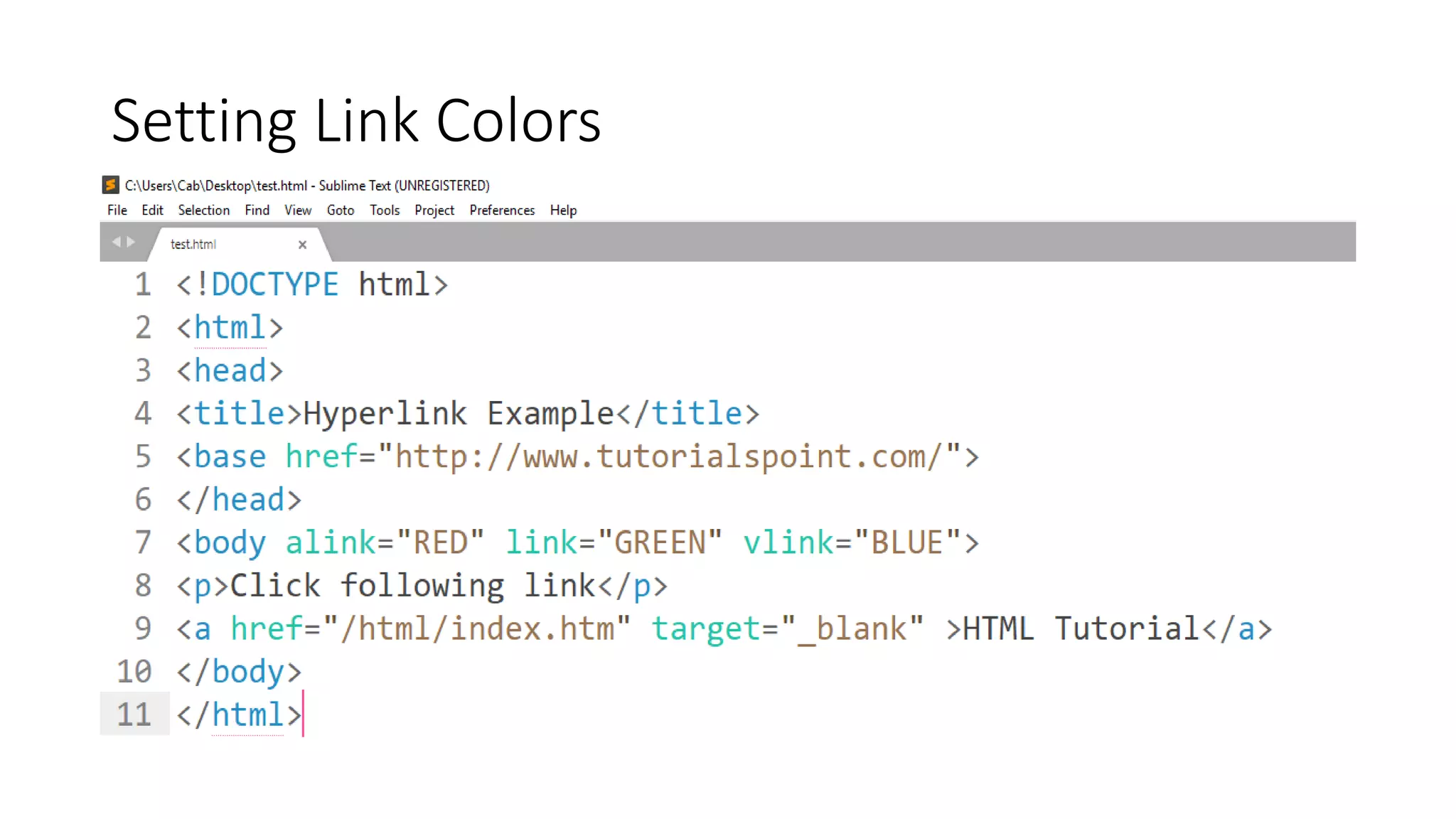Setting Link Colors
 