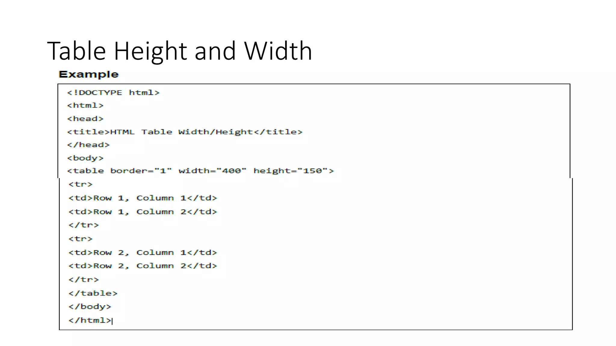 Table Height and Width
 