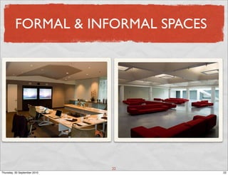 FORMAL & INFORMAL SPACES




                              22
Thursday, 30 September 2010         22
 