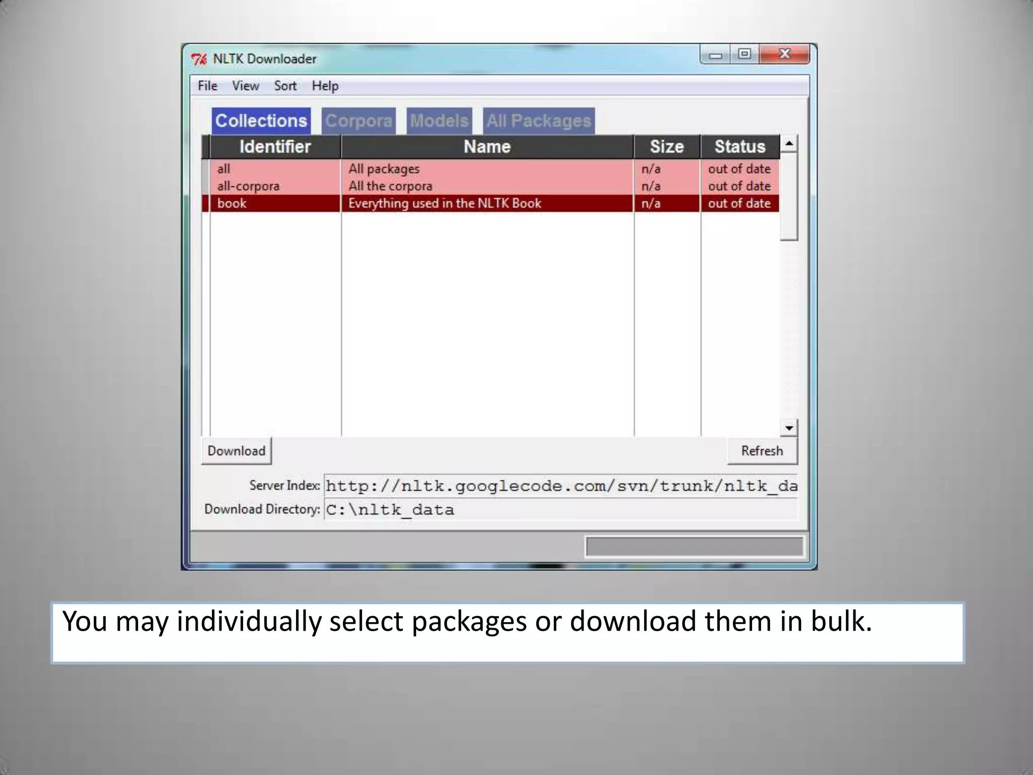 Setting up NLTKSource downloads available for mac and linux as well as installable packages for windows.Currently only available for Python 2.5 – 2.6http://www.nltk.org/download`easy_install nltk`PrerequisitesNumPySciPy