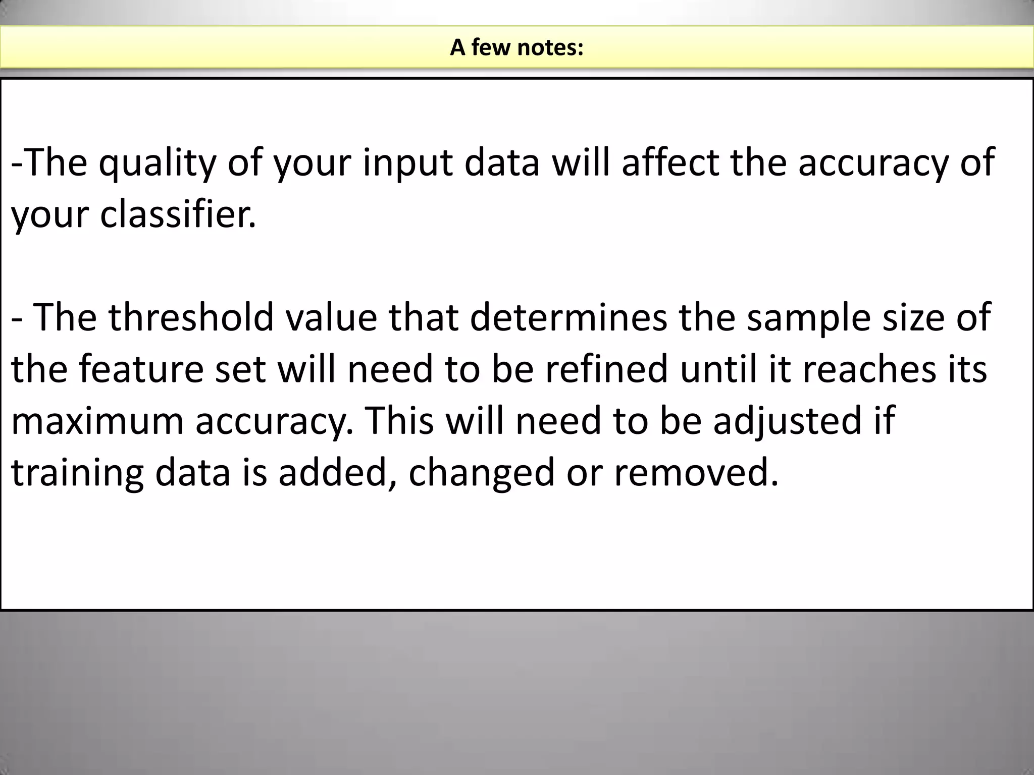 “Spambot.py” (continued)print classifier.labels()This will output the labels that our classifier will use to tag new data['ham', 'spam']The purpose of create a “training set” and a “test set” is to test the accuracy of our classifier on a separate sample from the same data source.printclassify.accuracy(classifier,test_set)0.75623