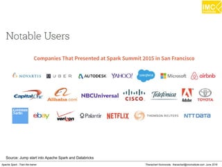 Thanachart Numnonda, thanachart@imcinstitute.com June 2016Apache Spark : Train the trainer
Source: Jump start into Apache Spark and Databricks
 
