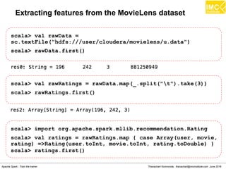 Thanachart Numnonda, thanachart@imcinstitute.com June 2016Apache Spark : Train the trainer
Spark MLlib
 