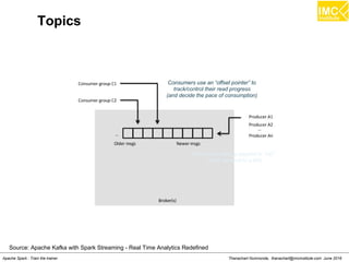 Thanachart Numnonda, thanachart@imcinstitute.com June 2016Apache Spark : Train the trainer
Extracting features from the MovieLens dataset
scala> val rawData =
sc.textFile("hdfs:///user/cloudera/movielens/u.data")
scala> rawData.first()
scala> val rawRatings = rawData.map(_.split("t").take(3))
scala> rawRatings.first()
scala> import org.apache.spark.mllib.recommendation.Rating
scala> val ratings = rawRatings.map { case Array(user, movie,
rating) =>Rating(user.toInt, movie.toInt, rating.toDouble) }
scala> ratings.first()
 