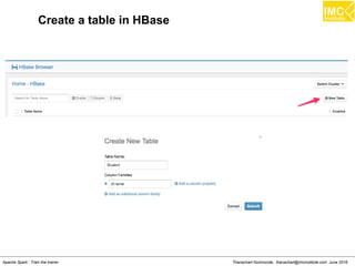 Thanachart Numnonda, thanachart@imcinstitute.com June 2016Apache Spark : Train the trainer
Create a table in HBase
 