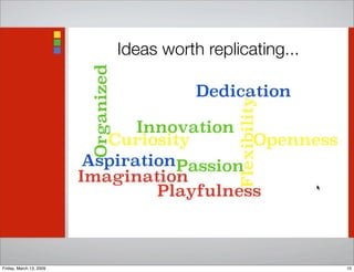 Ideas worth replicating...
10Friday, March 13, 2009
 