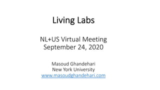 Living Labs
NL+US Virtual Meeting
September 24, 2020
Masoud Ghandehari
New York University
www.masoudghandehari.com
 