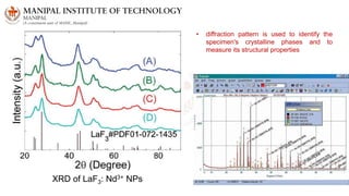 XRD of LaF3: Nd3+ NPs
• diffraction pattern is used to identify the
specimen's crystalline phases and to
measure its structural properties
 
