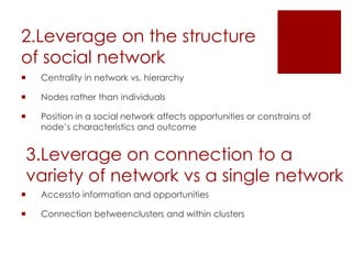 Network Perspective on Social LifeAwareness of SNA may alter the way people create, maintain and leverage on their social network