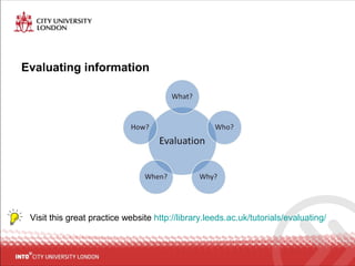 Evaluating information
Visit this great practice website http://library.leeds.ac.uk/tutorials/evaluating/
 