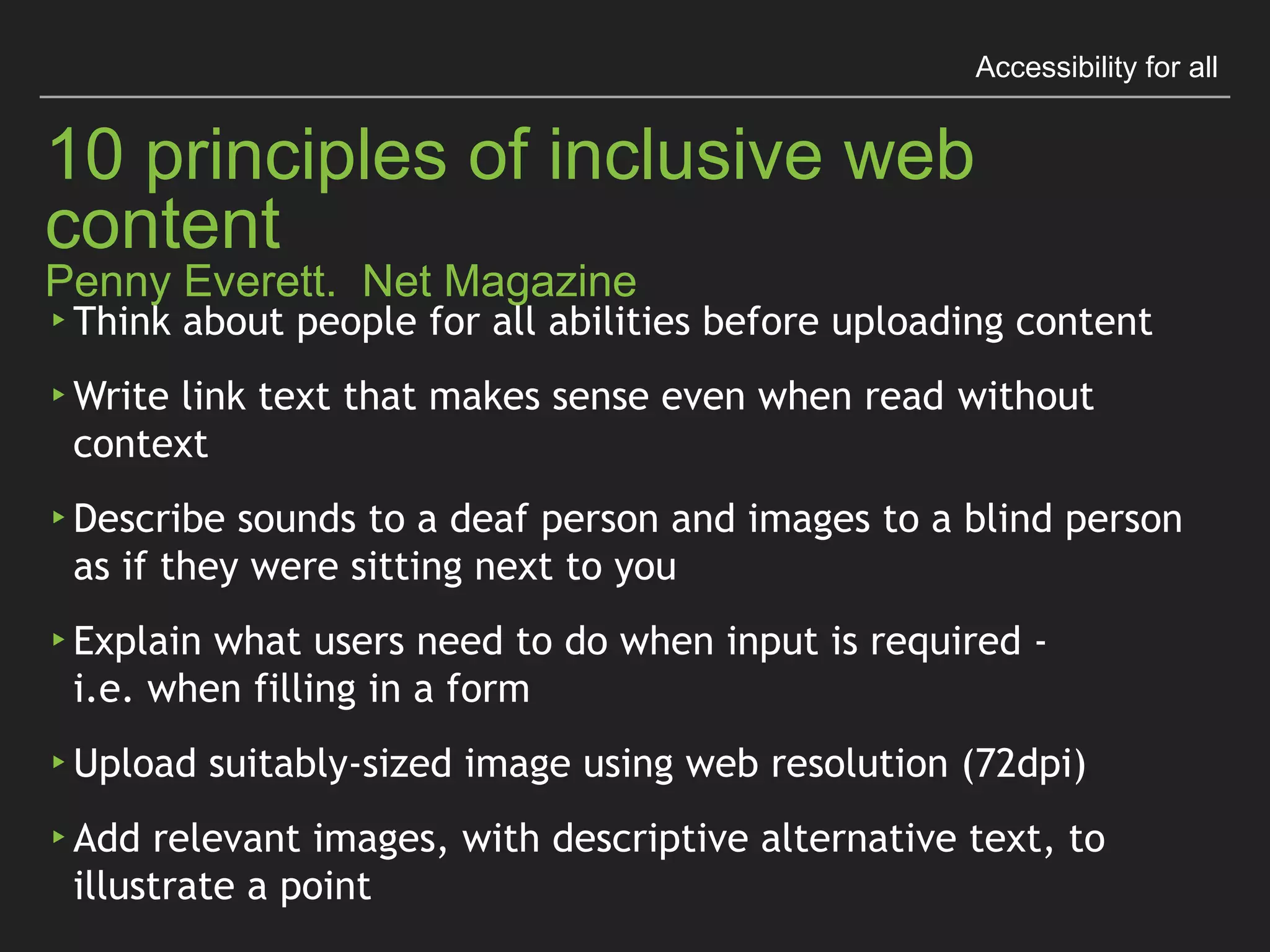 Accessibility for all
Pinch Zoom
▸Allows enlarging content on websites when using a 
mobile device
▸Native on every website before responsive web design
▸Essential for people living with low vision
▸Beneﬁts people after 40, when our eyes lose ability to
read small print
▸Developers are actively disabling it on responsive websites
making them inaccessible
▸Mobile browsers like Opera and Chrome introduced a
feature that allows forcing pinch zoom
▸Force pinch zoom is now available on Firefox and Safari
 