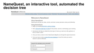 NameQuest, an interactive tool, automated the
decision tree
 