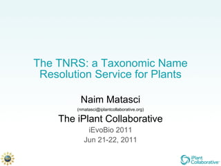 The TNRS: a Taxonomic Name Resolution Service for Plants Naim Matasci (nmatasci@iplantcollaborative.org) The iPlant Collaborative iEvoBio 2011 Jun 21-22, 2011 