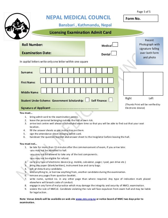 Nmc licence examination form
