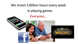 We invest 3 Billion hours every week in playing games Everyone… 