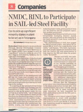 NMDC RINL to participate in SAIL led steel facility
