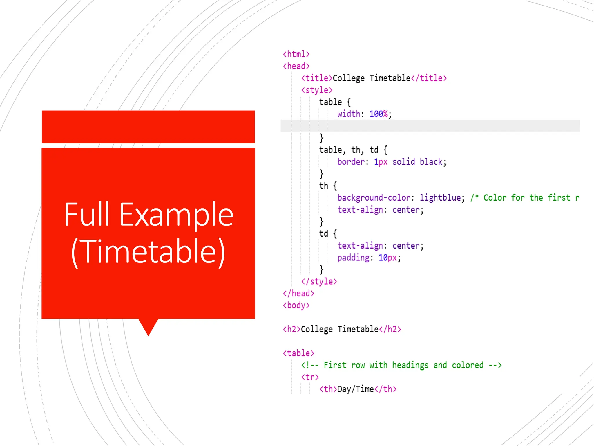 Full Example
(Timetable)
 
