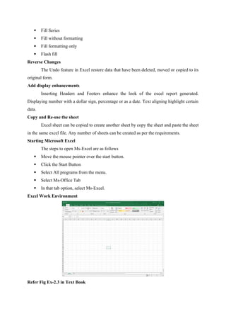 Basics concepts of Microsoft Excel spreadsheet | DOCX