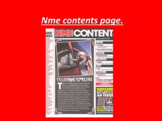 Nme contents page.
 