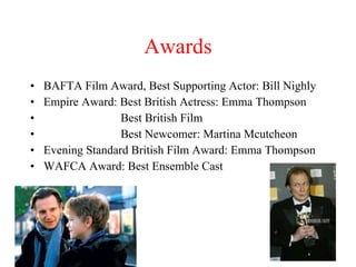 Awards BAFTA Film Award, Best Supporting Actor: Bill Nighly Empire Award: Best British Actress: Emma Thompson Best British Film Best Newcomer: Martina Mcutcheon Evening Standard British Film Award: Emma Thompson WAFCA Award: Best Ensemble Cast 