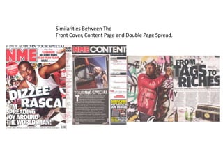 Similarities Between The
Front Cover, Content Page and Double Page Spread.
 