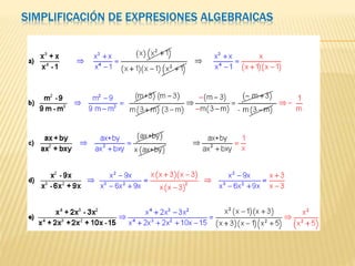 SIMPLIFICACIÓN DE EXPRESIONES ALGEBRAICAS
 