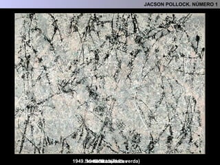 Amb aquestes tècniques la pintura no es feia amb la mà, sinó amb el gest de tot
el cos.
Pollock el que volia pintar no era una imatge, sinó un fet, una acció.
2.- CONTEXR HISTÒRIC I ARTÍSTIC
Les seves grans teles s’omplien per tot arreu, de colors que es barrejaven, formant
taques, i de fils que s’encreuaven.
 