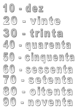 Números cardinais de 10 a 100, de dez em dez