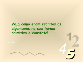 Veja como eram escritos os
algarismos na sua forma
primitiva e constate!...
013456…

1

2
45

 