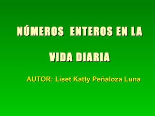 NÚMEROS  ENTEROS EN LA  VIDA DIARIA AUTOR: Liset Katty Peñaloza Luna 