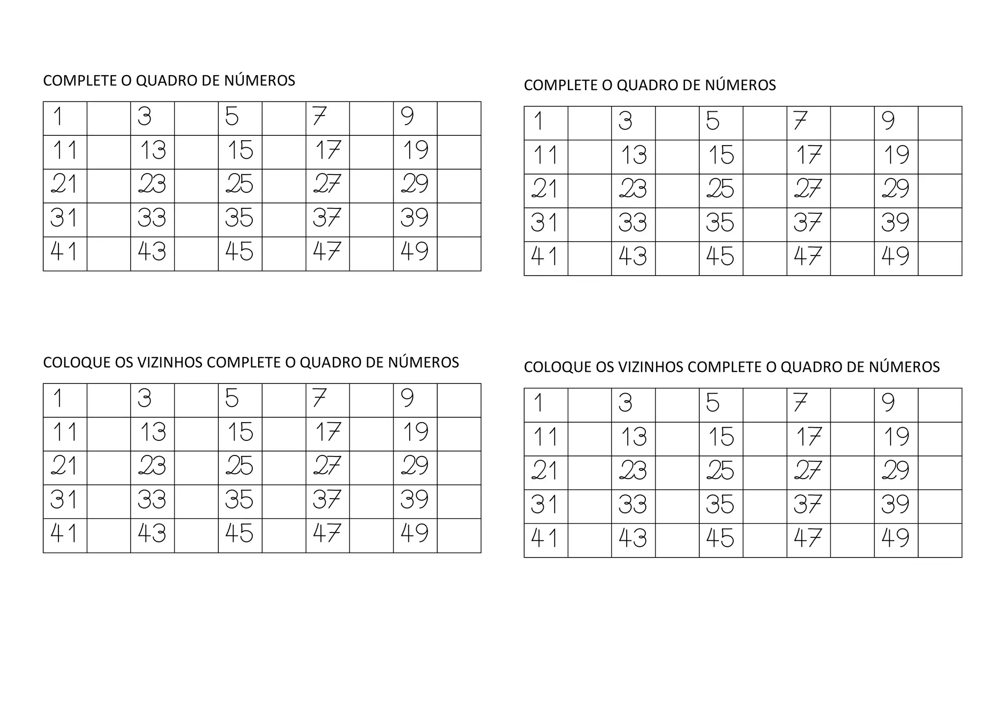 Números de 0 à 50 | PDF