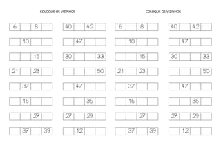 COLOQUE OS VIZINHOS
6 8 40 42
10 47
15 30 33
21 23 50
37 47
16 36
27 27 29
37 39 12
COLOQUE OS VIZINHOS
6 8 40 42
10 47
15 30 33
21 23 50
37 47
16 36
27 27 29
37 39 12
 