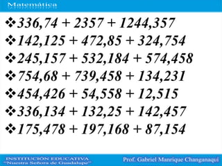336,74 + 2357 + 1244,357
142,125 + 472,85 + 324,754
245,157 + 532,184 + 574,458
754,68 + 739,458 + 134,231
454,426 + 54,558 + 12,515
336,134 + 132,25 + 142,457
175,478 + 197,168 + 87,154
 