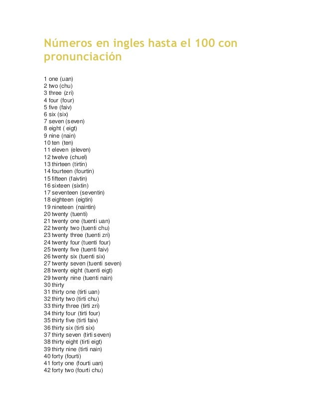 Numeros En Ingles Hasta El 100 Con Pronunciacion