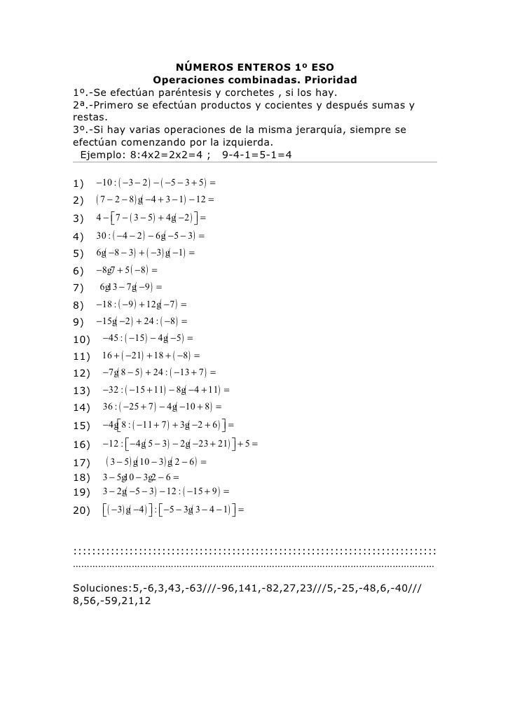 Operaciones Numeros Enteros 1o Eso Pdf Msxv Nanezschy Site