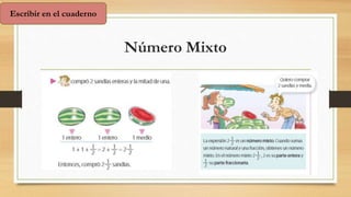 Escribir en el cuaderno
Número Mixto