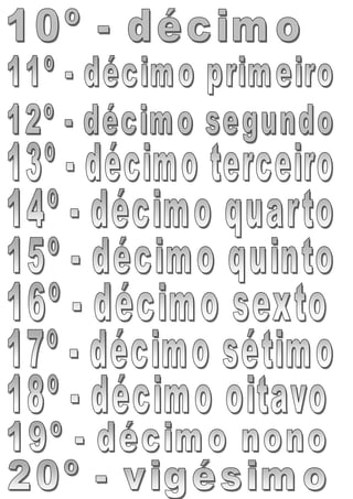 Números ordinais 10º a 20º