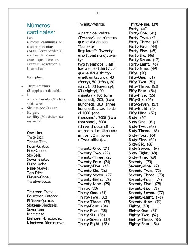 Numeros Ordinales Y Cardinales Ingles