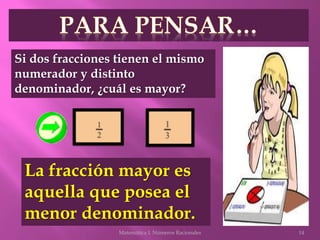 Si dos fracciones tienen el mismo
numerador y distinto
denominador, ¿cuál es mayor?
La fracción mayor es
aquella que posea...