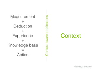 @Lime_Company
+
Experience
Measurement
=
Action
+
Knowledge base
+
Deduction
Context-awareapplications
Context
 