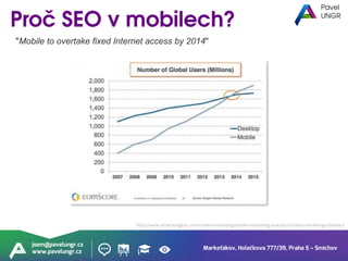 Markeťákov, Holečkova 777/39, Praha 5 – Smíchov
jsem@pavelungr.cz
www.pavelungr.cz
http://www.smartinsights.com/mobile-marketing/mobile-marketing-analytics/mobile-marketing-statistics
"Mobile to overtake fixed Internet access by 2014"
 